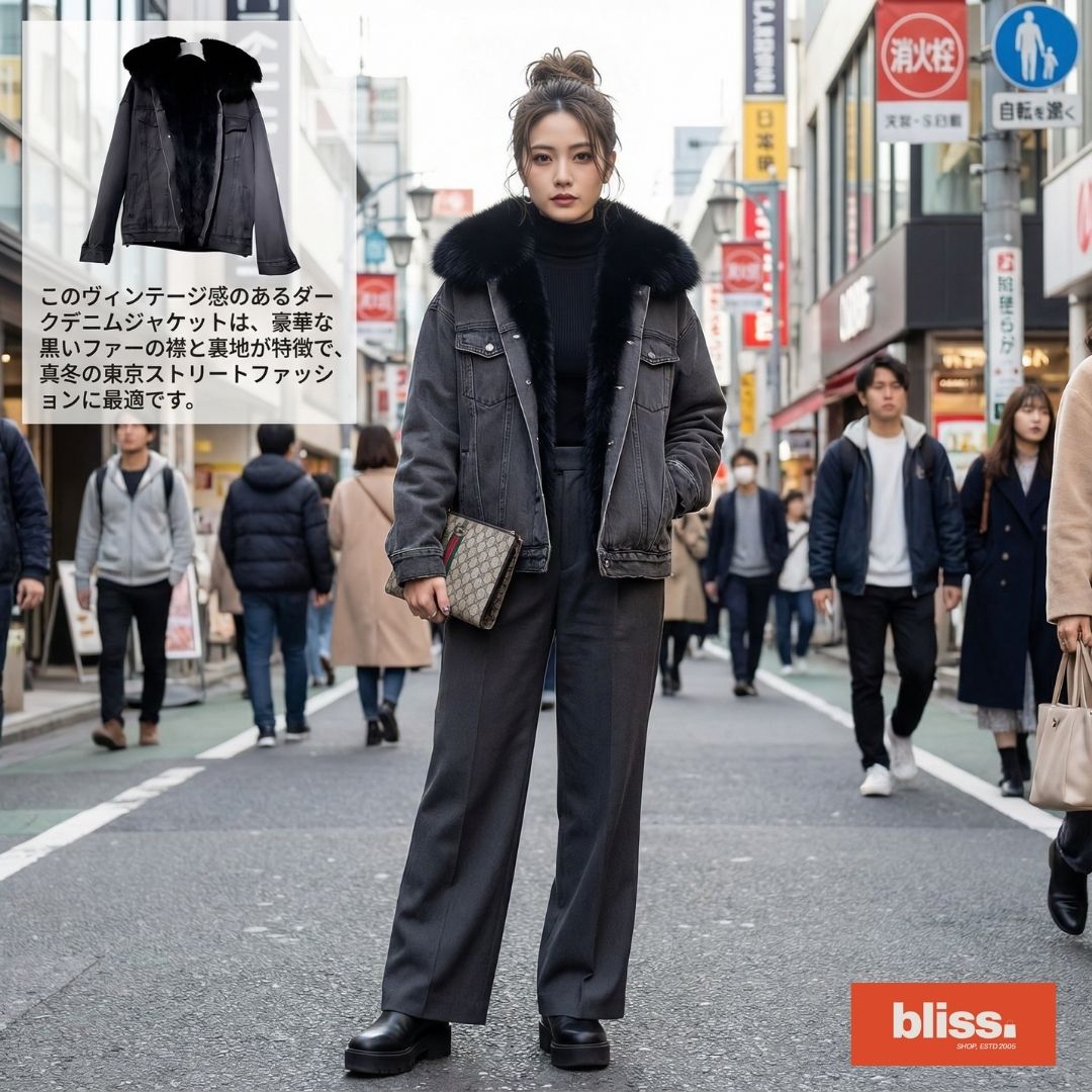 日系寬鬆薄絨牛仔外套