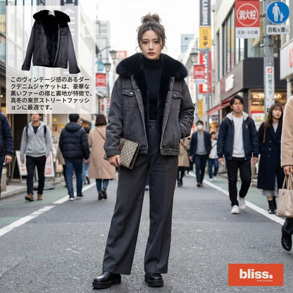 日系寬鬆薄絨牛仔外套