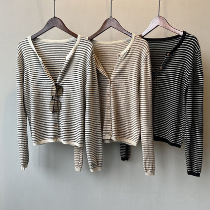 Women's Color-Block Striped Knit Round-Neck Jacket