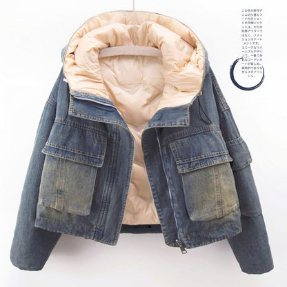 Short Patchwork Denim Hoodie Jacket