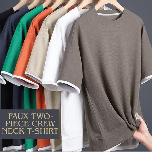 フェイクツーピースクルーネックTシャツ（最低2枚） 