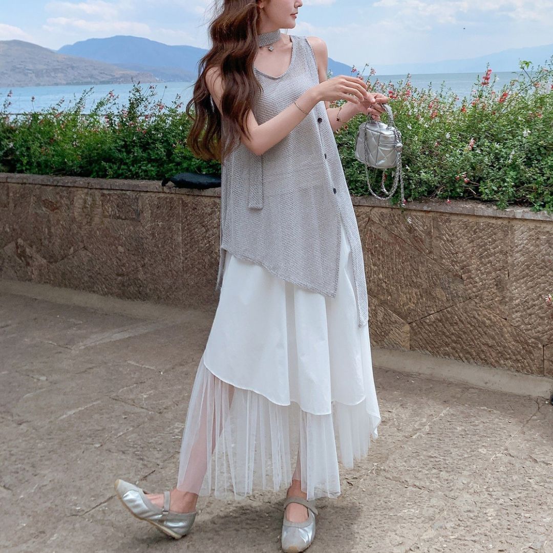 Knit Vest Top And Skirt Set