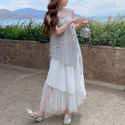 Knit Vest Top And Skirt Set