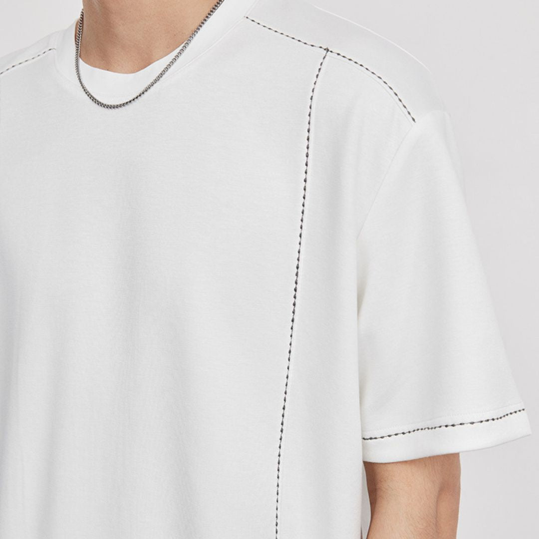 破線デザイン半袖Tシャツ