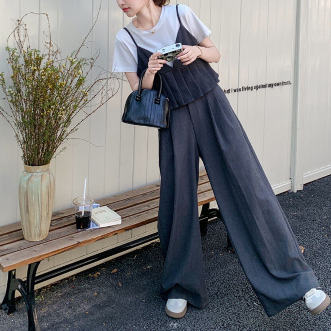 Deep Gray Camisole Wide Leg (Three Piece Set)