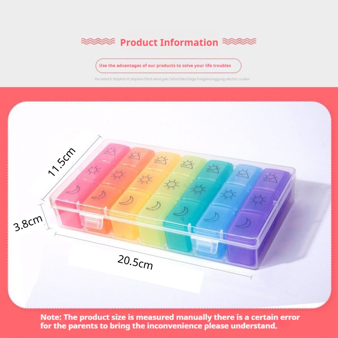 Rainbow 7-Day 21-Compartment Pill Box (Min. 2 Boxes)