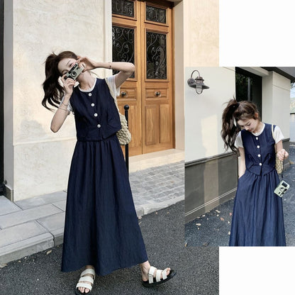 Minimalist Vest & Long Skirt Three Piece Set