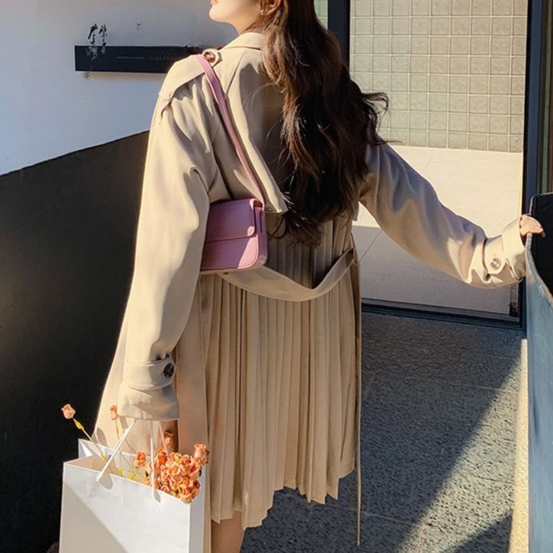 Classic Double Breasted Pleated Flowing Coat
