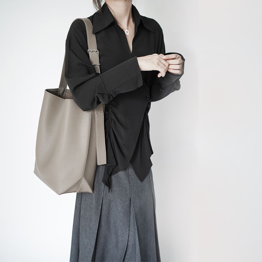 Solid Color Minimalist Large-Capacity Bucket Bag