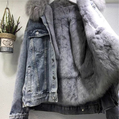 Japanese-Style Loose Fit Fleece-Lined Denim Jacket