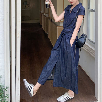 Minimalist Tie Waist Denim Dress
