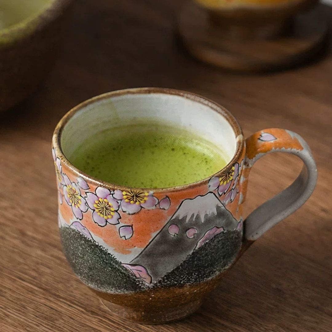 Kutani Ware Spring & Autumn Mount Fuji Pair Cups (Pair)