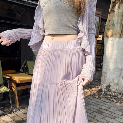 Spring-Summer High-Waist Flowy Pleated Maxi Skirt