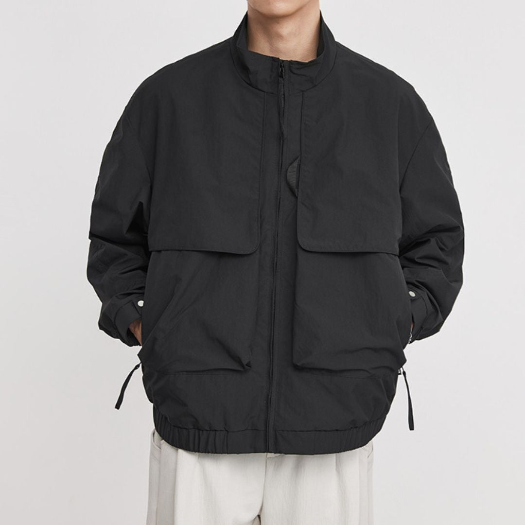 Double Pocket Stand Collar Work Jacket