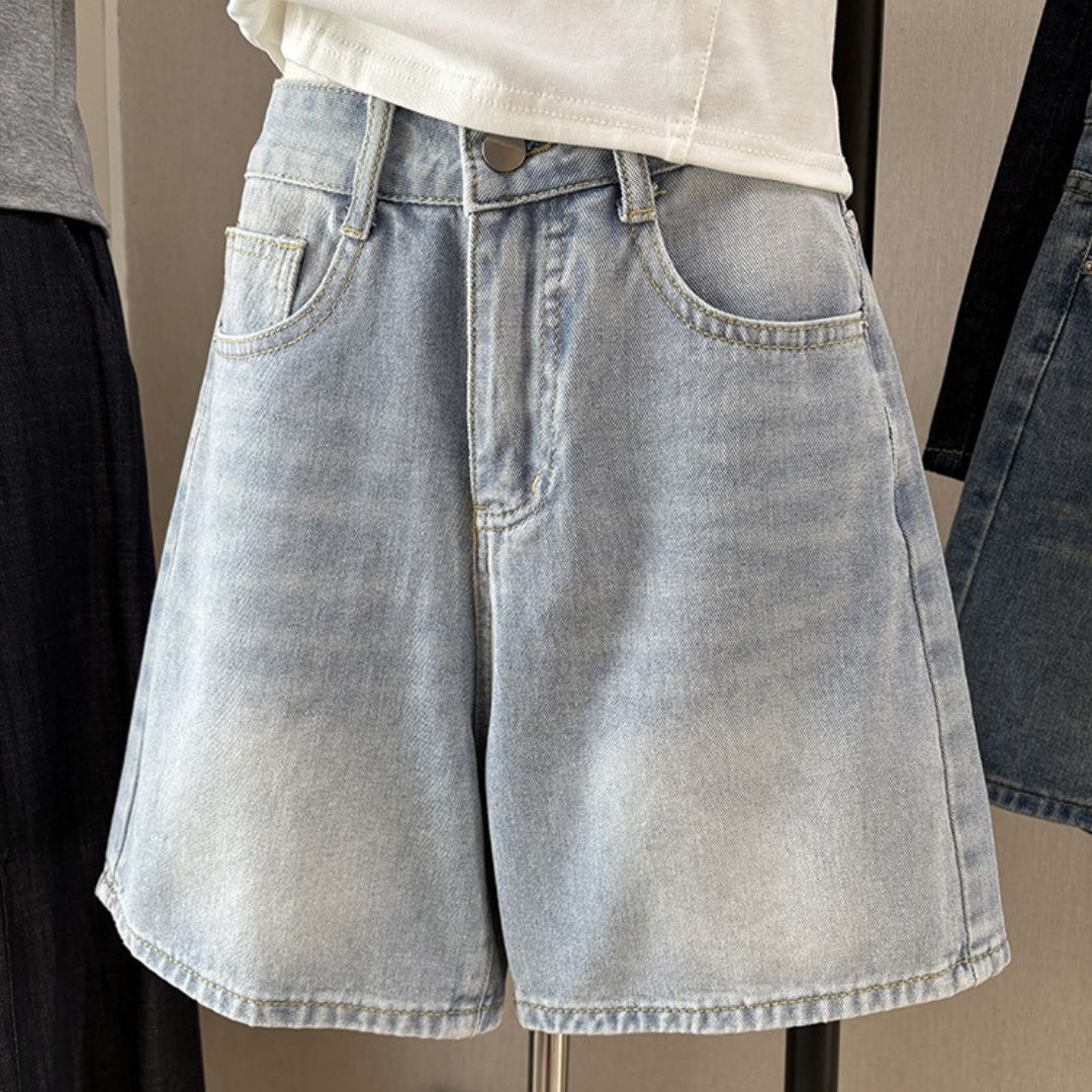 High Waist Straight Leg Casual Denim Shorts