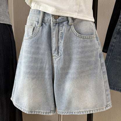High Waist Straight Leg Casual Denim Shorts