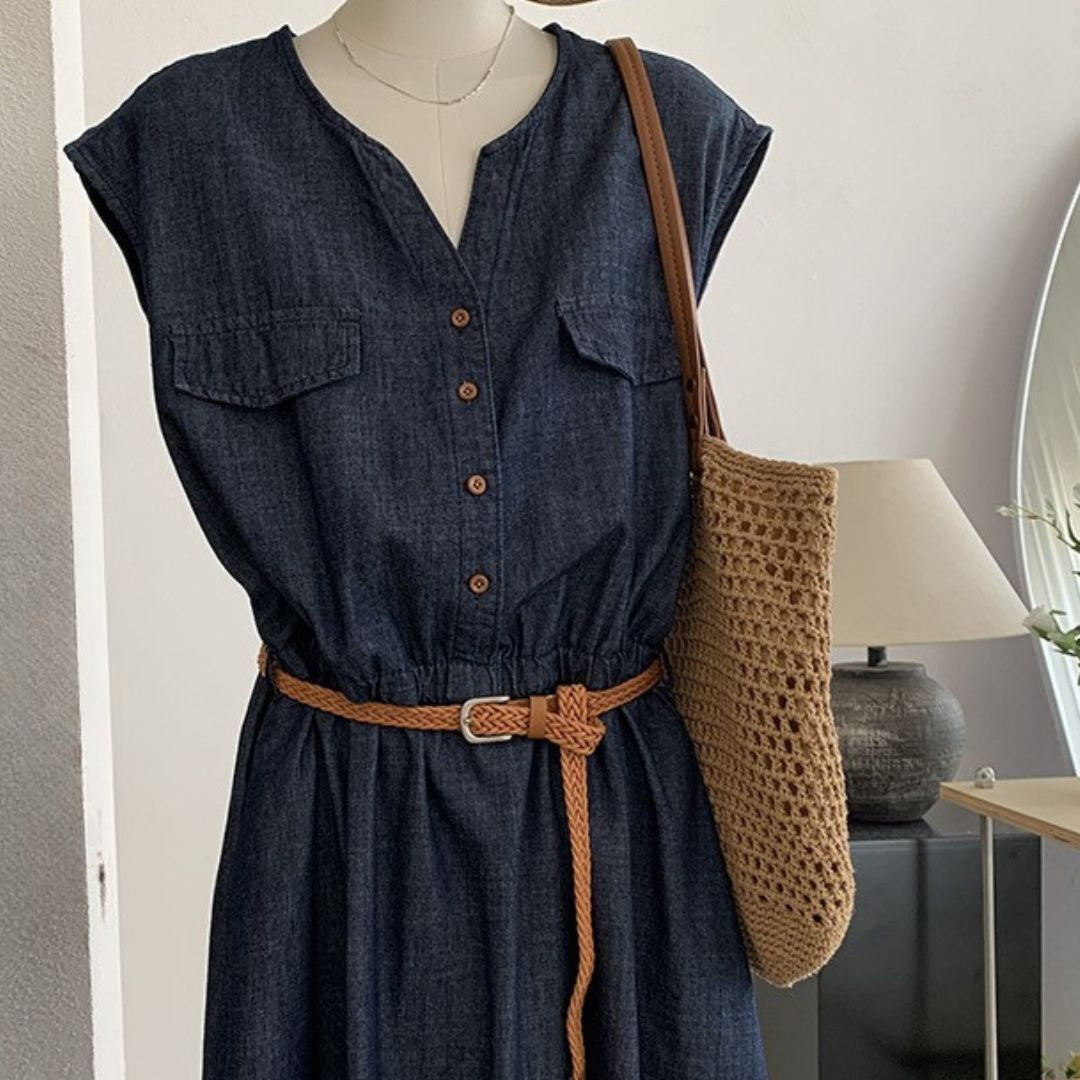V Neck Lightweight Vintage Denim Dress