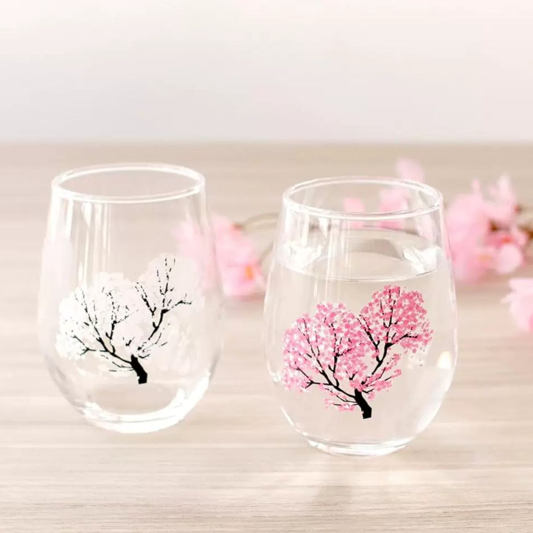日本冷感櫻花水晶玻璃杯(一對)
