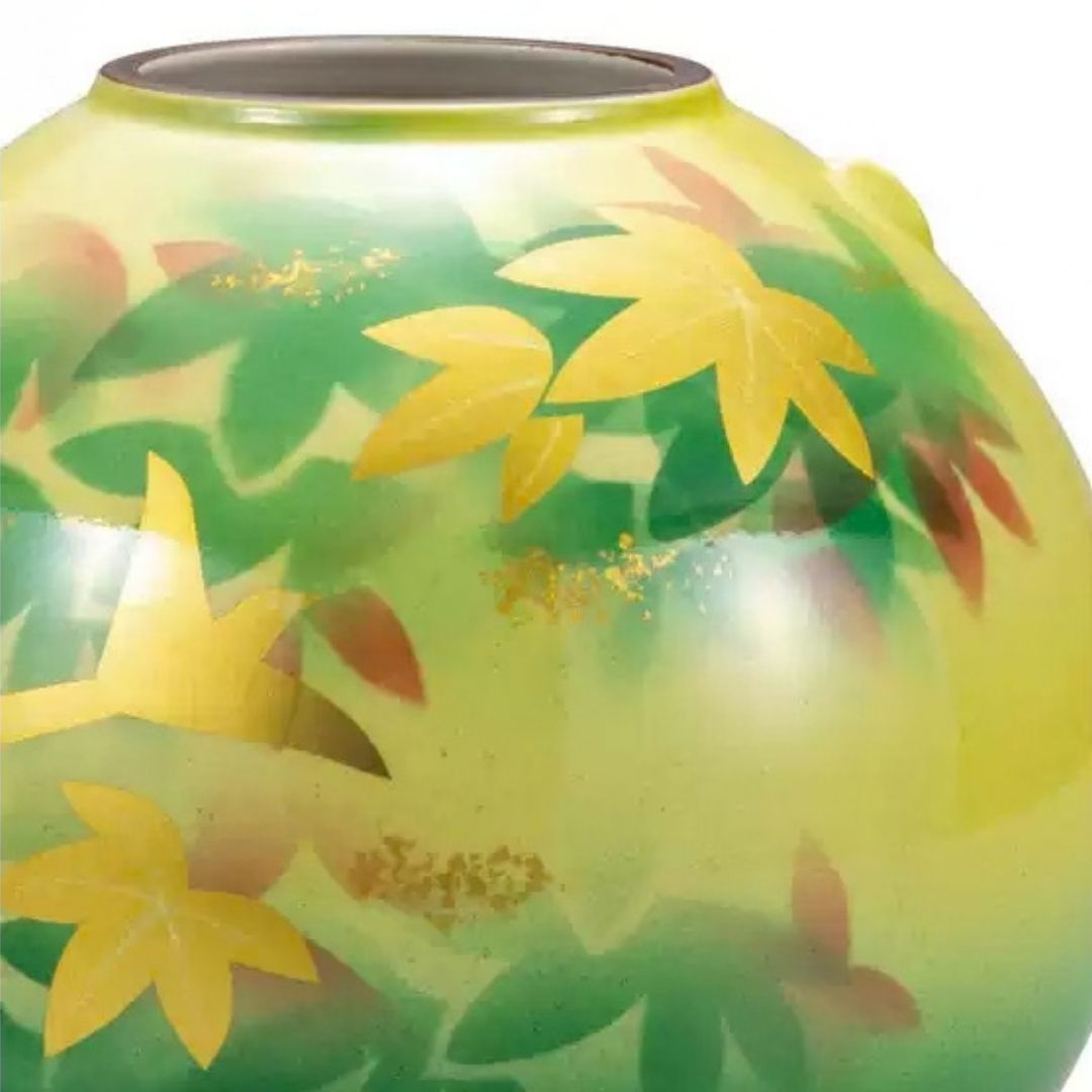 Japanese Bamboo Leaf & Bird Ceramic Vase