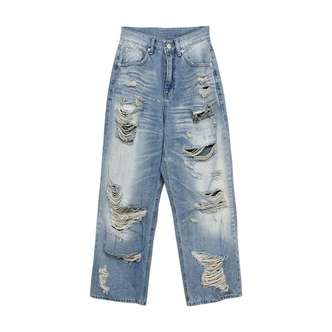 High Waist Loose Wide Leg Ripped Jeans