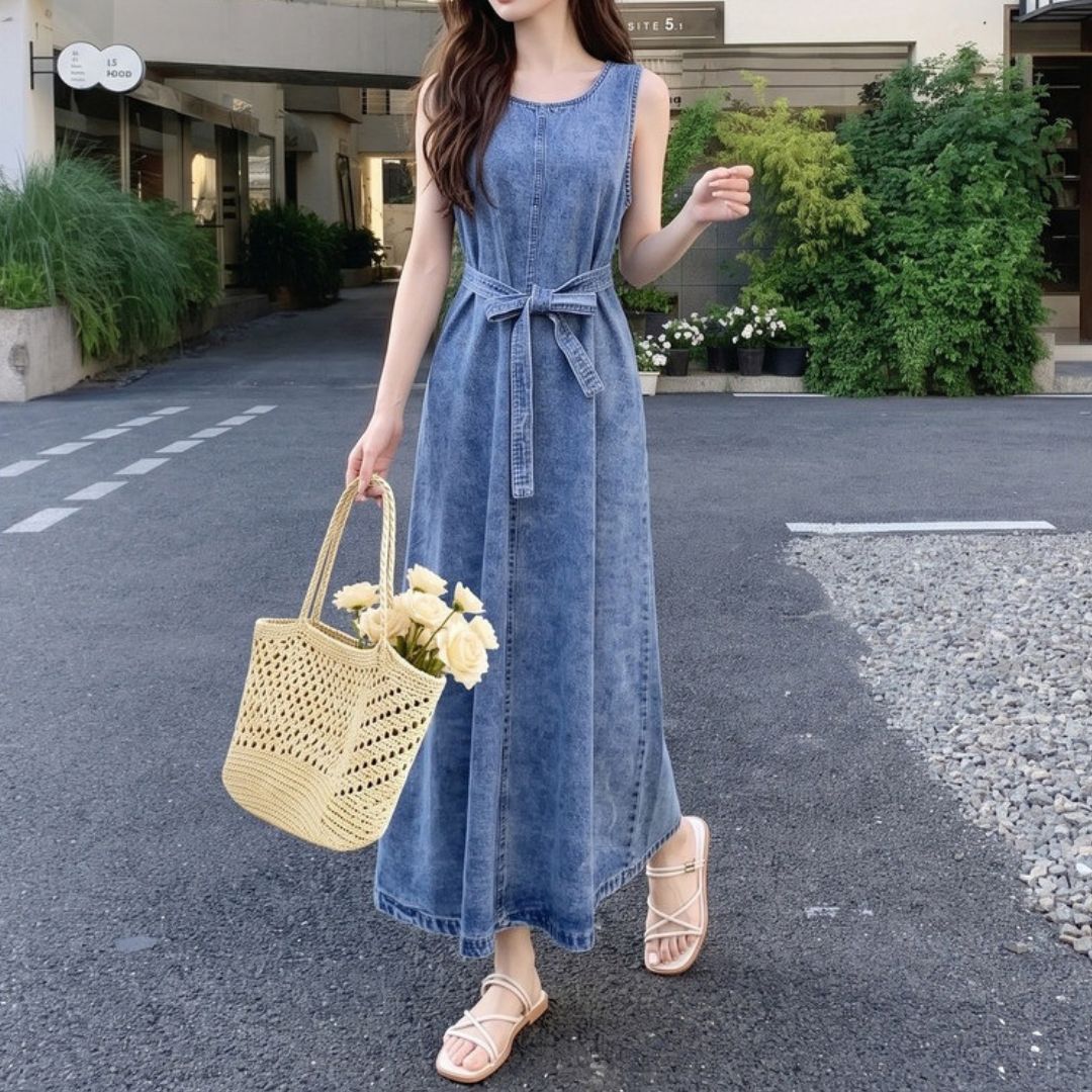 中古牛仔無袖背心連身裙