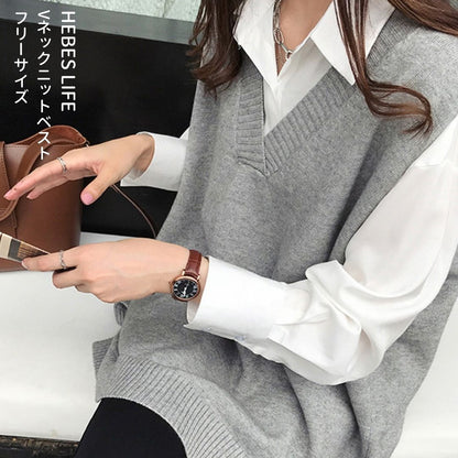 Japanese-style V-Neck Knit Vest