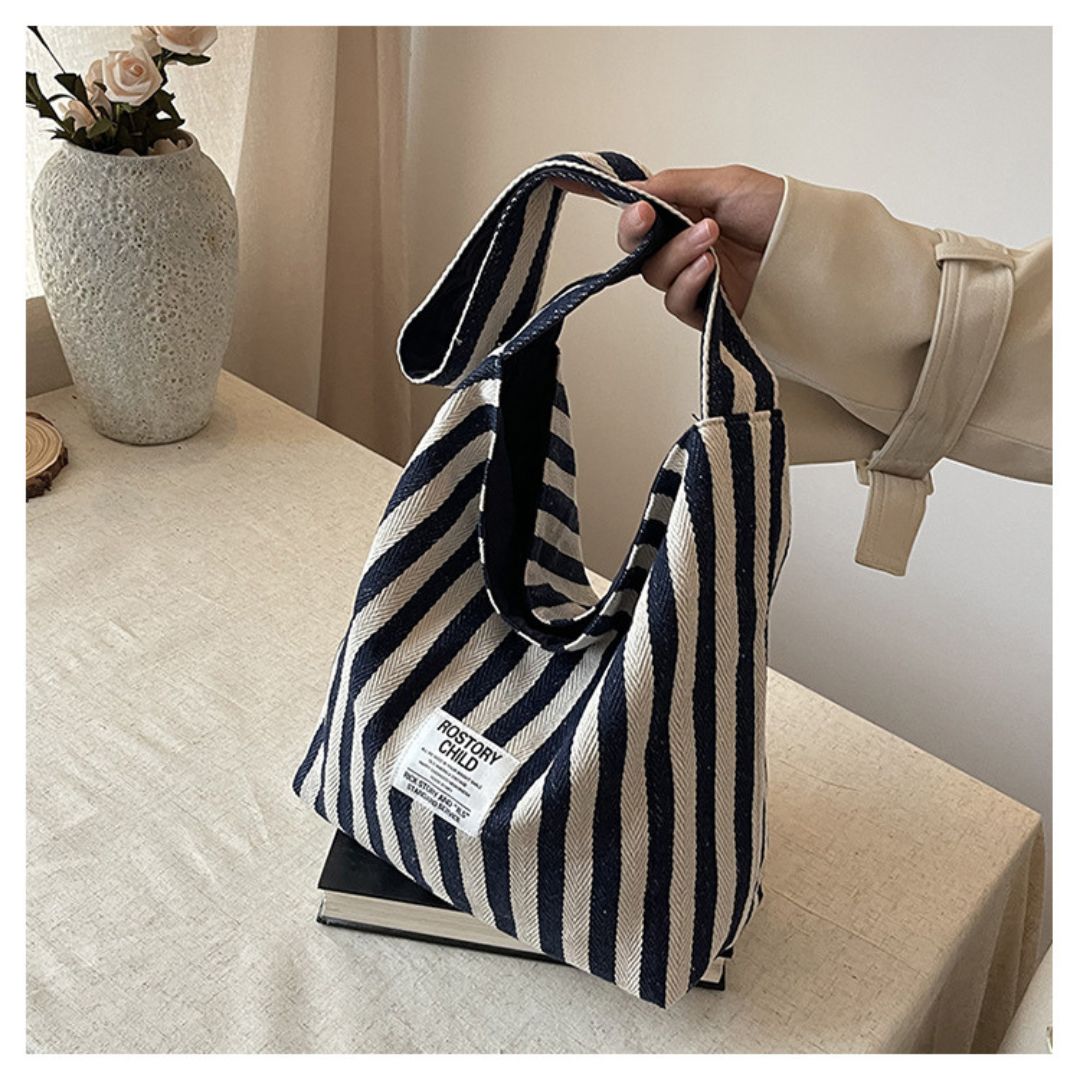 Large Capacity Striped Reversible Canvas Bag