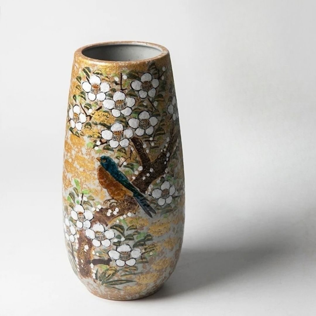 Kutani Hand Painted Floral and Bird Vase