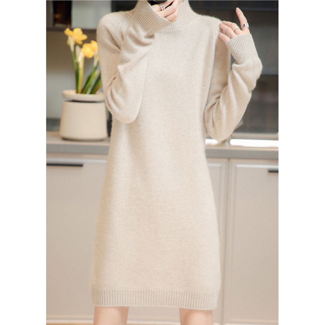 Loose-Fit Half-Turtleneck Knit Dress
