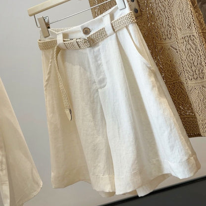 Cotton Linen Wide Leg A Line Shorts