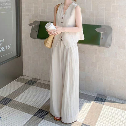Suit Vest + Wide Leg Pants Two Piece Set