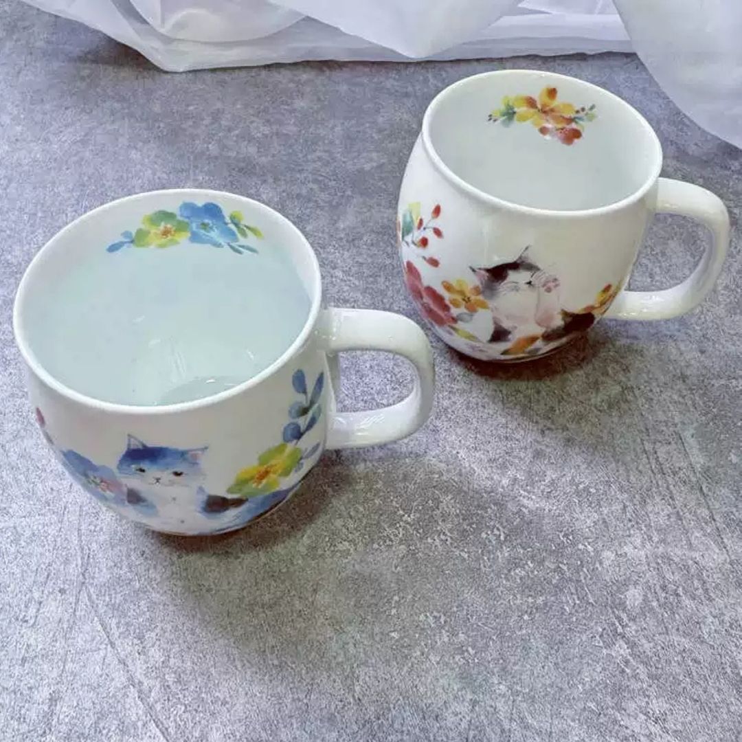 Made in Japan Floral Cat Porcelain Pair Cups (Pair)