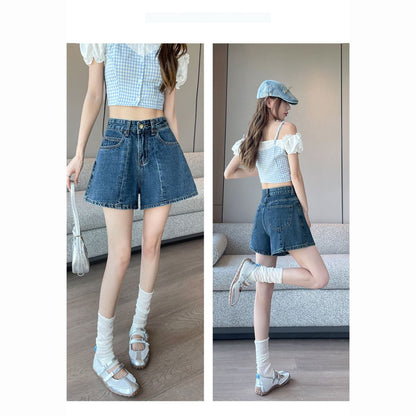 High Waist Structured Patchwork Denim Shorts