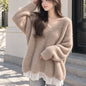 V Neck Lace Trim Hem Knit Top