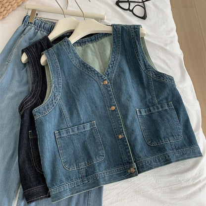 Women's Denim V-Neck Sleeveless Top