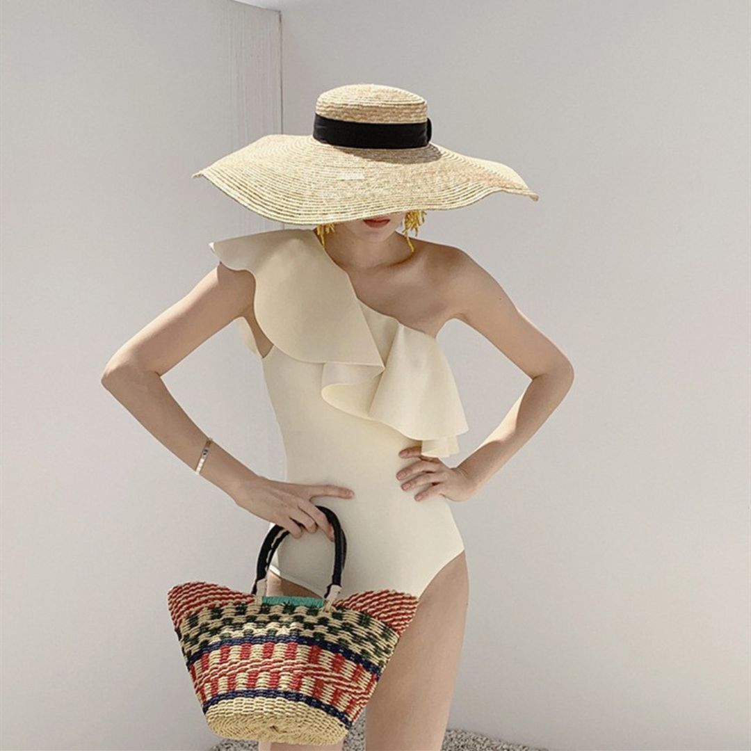 Ruffled One Shoulder Sexy Swimsuit
