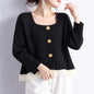 Short Knit Cardigan with Lace Trim Hem