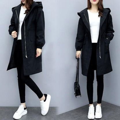 Japanese-Style Loose Fit Hooded Mid-Length Coat
