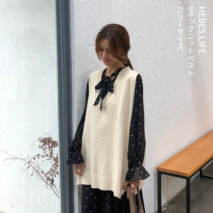 Japanese-style V-Neck Knit Vest