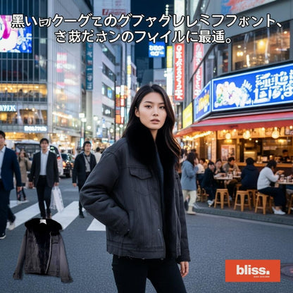 日系寬鬆薄絨牛仔外套