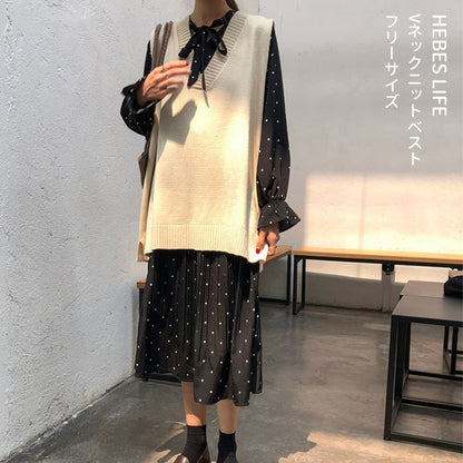 Japanese-style V-Neck Knit Vest