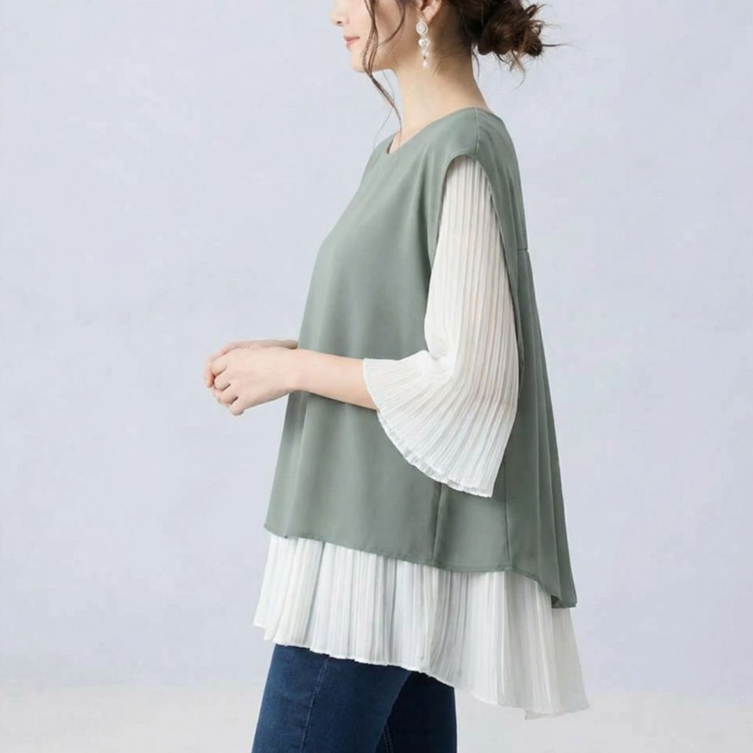 Japanese Style Layered Panel Pleated Blouse
