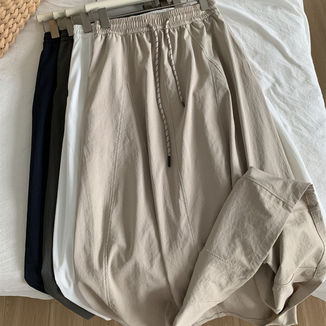 夏季輕盈高腰抽繩長裙