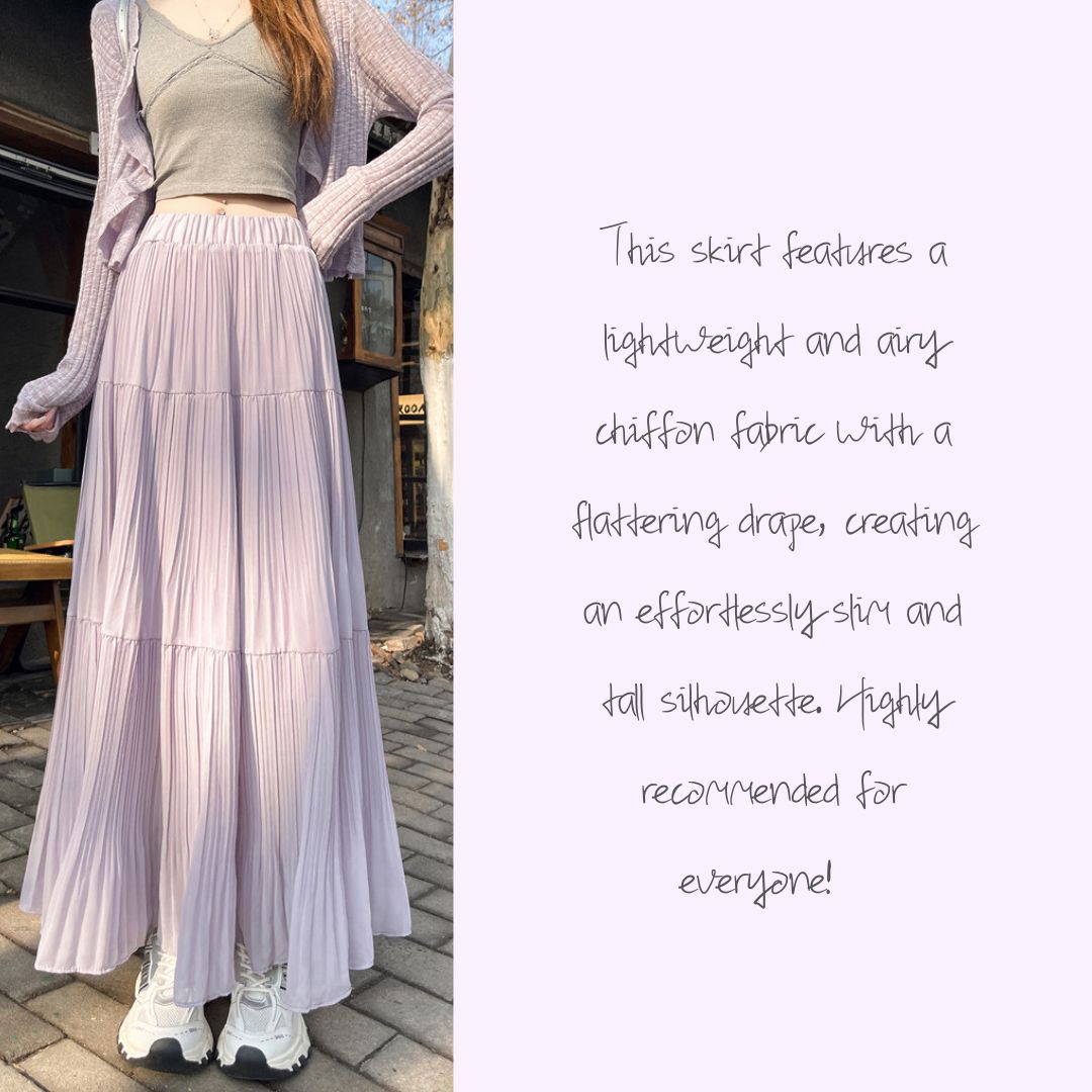 Spring-Summer High-Waist Flowy Pleated Maxi Skirt