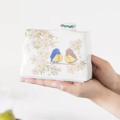 Kutani Japanese Floral Sparrow Small Vase