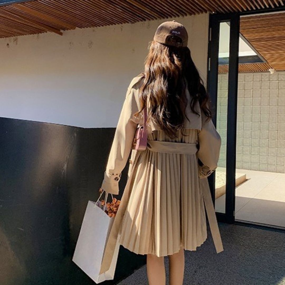 Classic Double Breasted Pleated Flowing Coat
