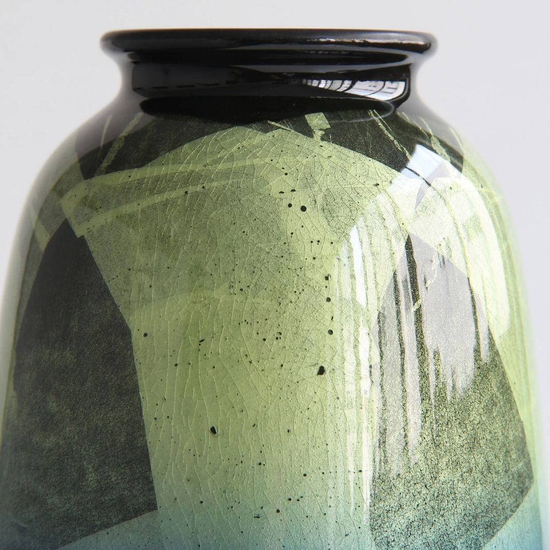 Kutani Hand Painted Yellow Blue Vase
