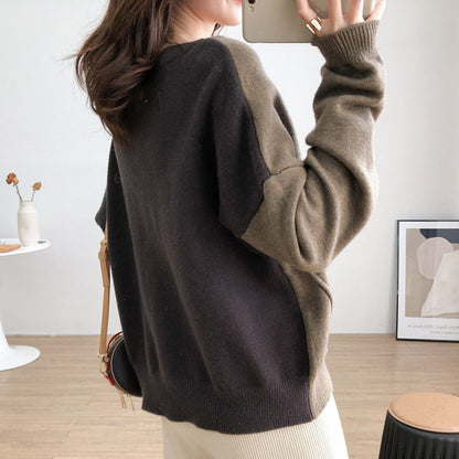 Japanese-style Asymmetrical Color-Block Knit Sweater