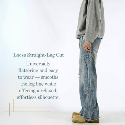 Vintage Straight-Leg Ripped Jeans