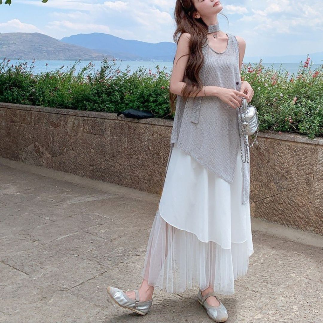 Knit Vest Top And Skirt Set